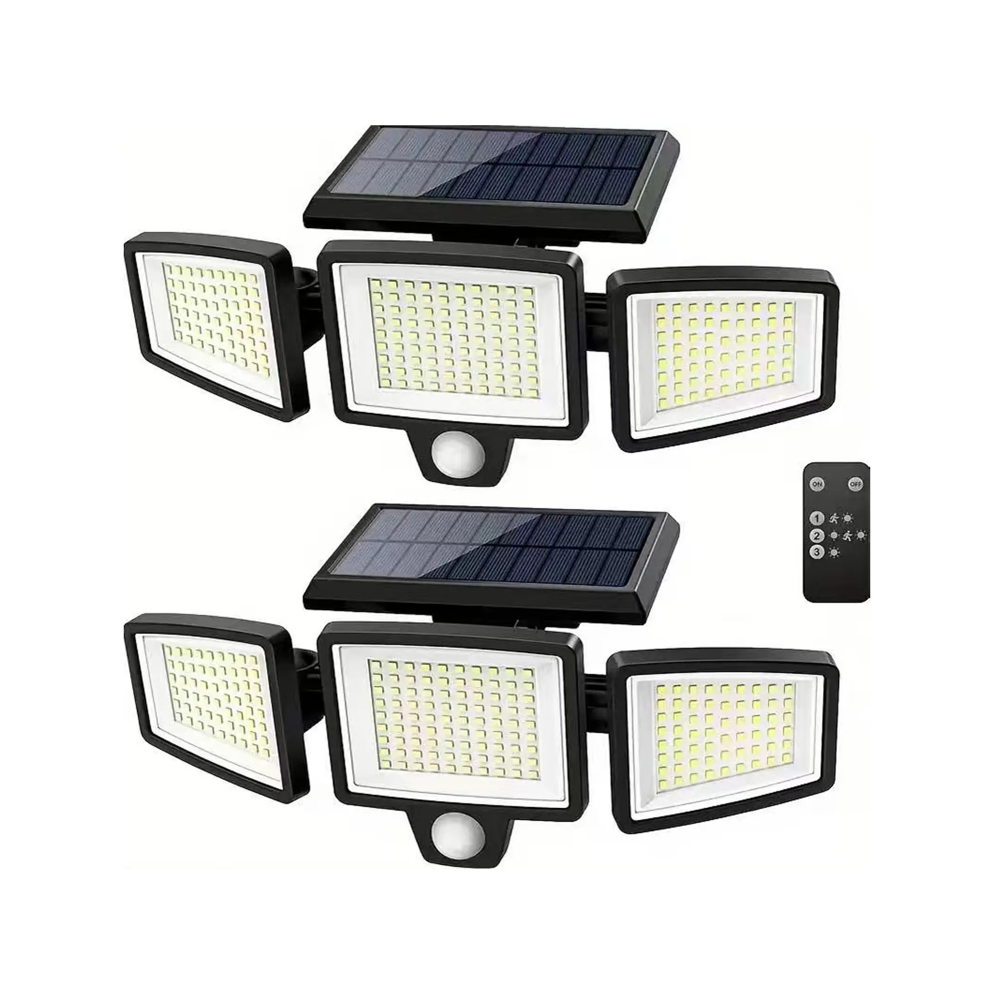 2-Piece Triple Head Solar Powered Motion Sensor Outdoor Wall Lights, IP44 Water Resistant Dusk-To-Dawn Automatic Fixtures for Garage, Porch, Path
