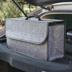 Spacious Canvas Car Storage Box, Multifunctional Waterproof Foldable Organizer, Felt Lined Interior Container for Car Organization