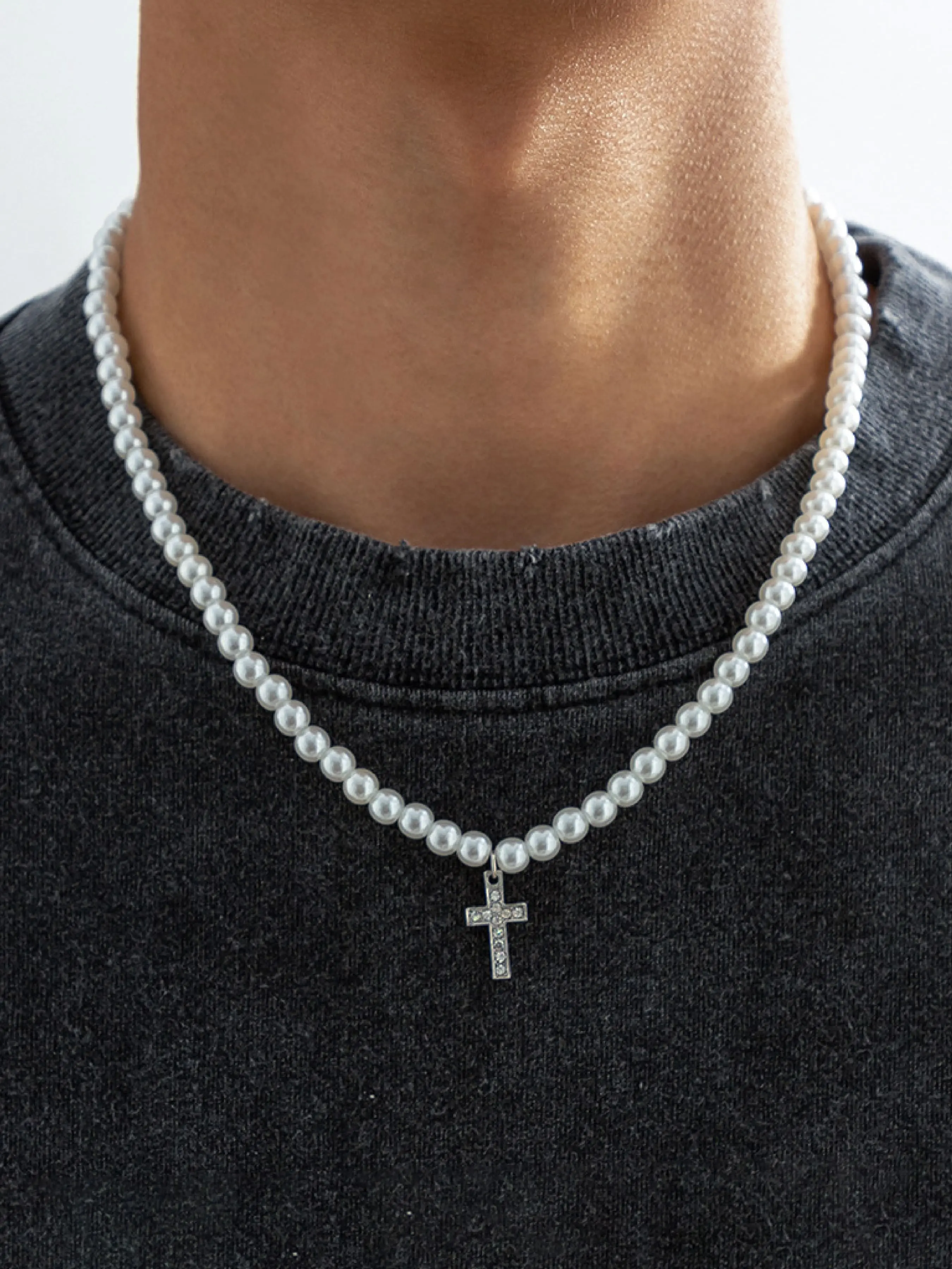Rhinestones Decorated Cross Pendant Necklace, Fashion Faux Pearl Beaded Necklace for Party, Daily Clothing Decor, Trendy All-match & Exquisite Jewelry for Birthday Gift, Elegant Beaded Necklace, Cross Necklaces