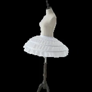 Children Girls 3 Steel Hoops White Petticoat Wedding Gown Dress Underskirt Elastic Waistband Drawstring A-Line Skirt Edge