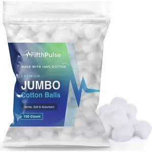 Jumbo Cotton Balls for Face - 150 Absorbent and Soft White Colored Cotton Balls - Made with 100% Cotton for Crafts, Makeup, Wounds and Nails