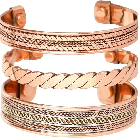 Handmade 3-Piece Copper Bracelet Set – Adjustable Unisex Cuff Bangles with Mixed-Metal Braided(e.g. Brass, Iron Wire and Decorative Detailing)Design