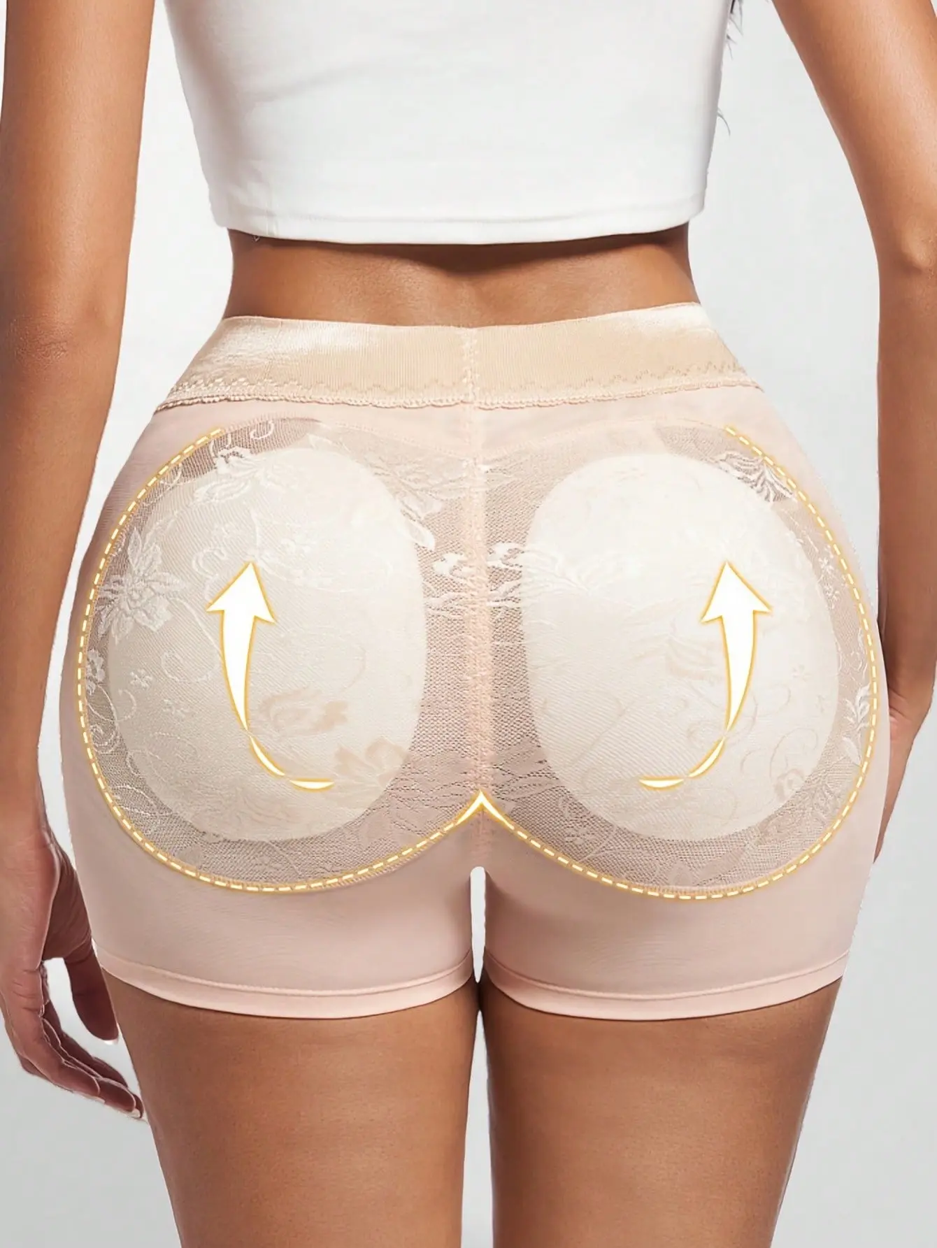 Women's High-Waist Butt Lifter Shapewear Shorts - Floral Mesh, Hip Pads, Tummy Control, Lace Waistband, Anti-Chafe, Seamless, Hipster Style for Party, Work, Dating - Fuller Hips Enhancement Daily Underwear