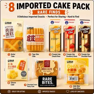 8-Piece Imported Asian Cake & Pastry Variety Pack | Triangle Cake + Barbee Bear Snacks + Rare Bites Exclusive