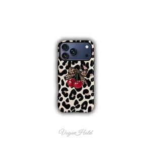 1PC Cherry Leopard Phone Case - Sweet Statement Neutral Glam, Retro Design Compatible with iPhone 17 16 15 14 13 12 11 X Plus/iphone Air/iPhone 17 phone case /iPhone 13 Phone Case, Tough Phone Case designer Protection Durable.