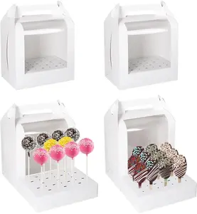 Portable Cake Pop Holder Boxes: 4 count Cake Packaging Containers with Clear Window - Lollipop Display Boxes  for Weddings  Showers Birthday Parties