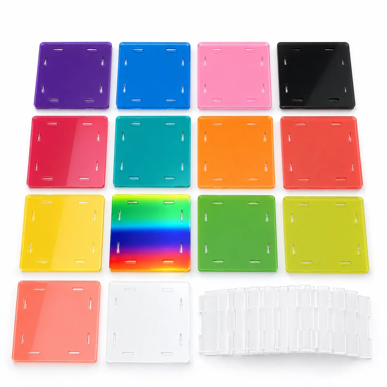 Acrylic Pen Holder Set, 5-Piece 10cm Cartoon & Solid Color DIY Desk Organizer for Makeup Brushes, Desk Letter Tray, Desk Organizers