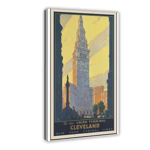 New York Cleveland Union Terminal Vintage Travel Canvas Poster Wall Art Decoration For Home Bedroom Office Living Dorm Room Decor Boys Girls Gift