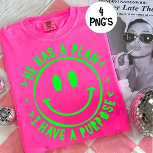 Comfort Colors He Has a Plan I Have a Purpose Shirt, Christian Smiley Faith Tee, Neon Jesus Top, Religious Aesthetic Graphic