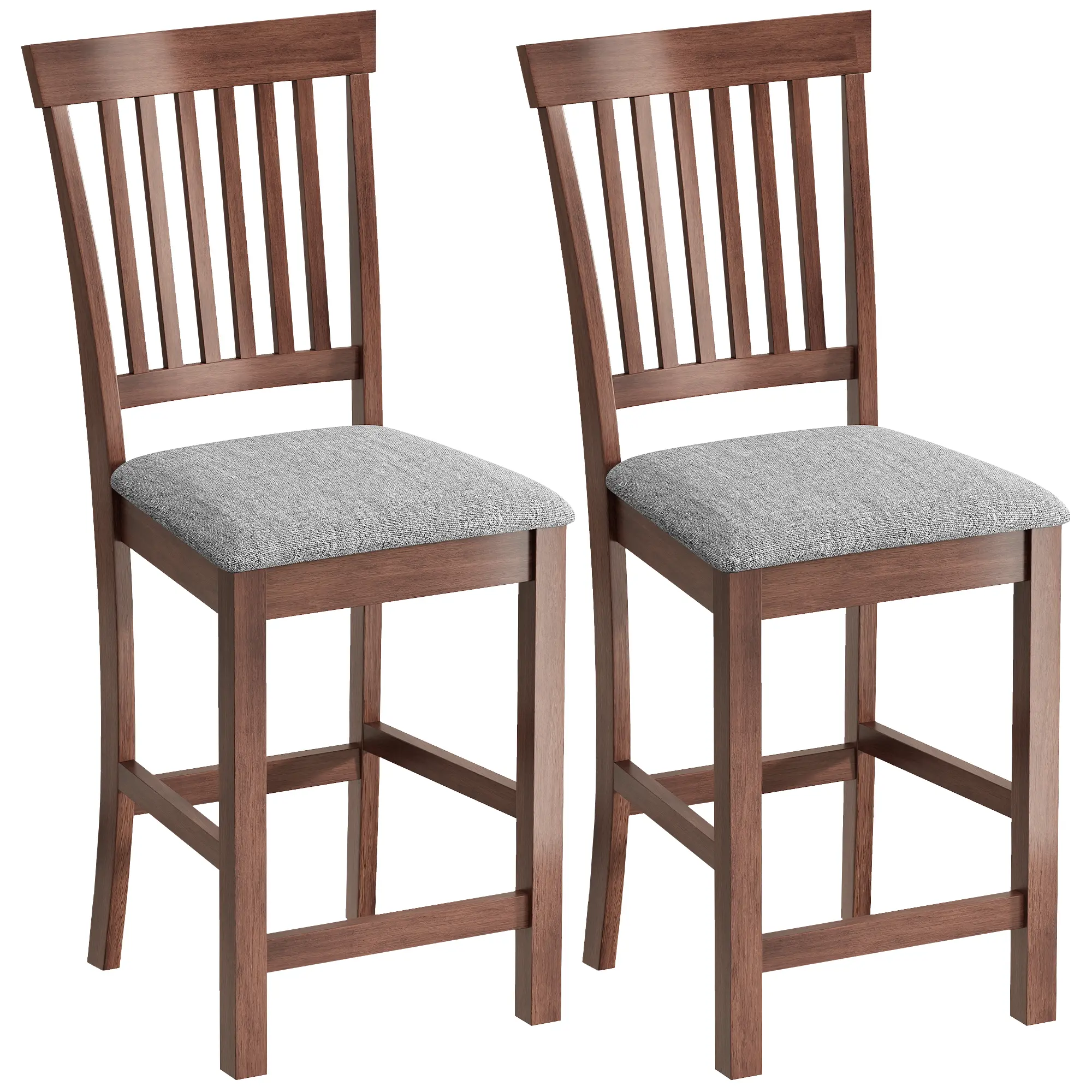 HOMCOM Bar Stools Set of 2, Modern Upholstered Counter Height Kitchen Chairs with High Back and Rubberwood Legs, Barstools for Kitchen Island Dining Room Home Bar, Gray and Dark Brown