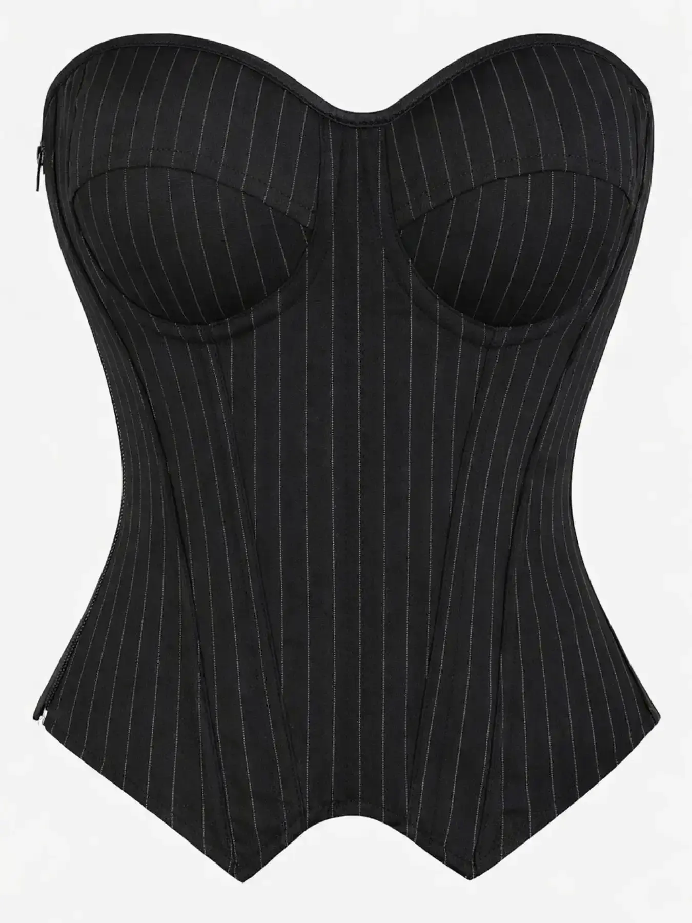 Women’s Black Pinstripe Corset Top Shapewear Strapless Boned Bustier Slim Fit Structured and Light Shaping Going Out classic staple musthave piece everyday top wardrobe essential essential basic versatile piece