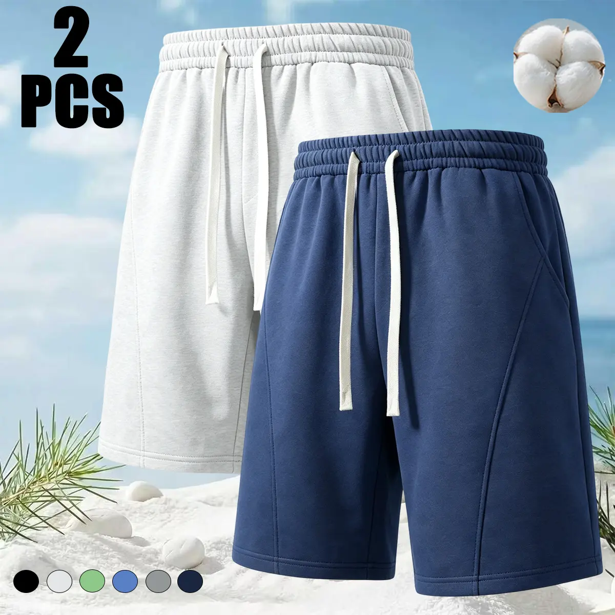 Men's 5" Pajama Shorts in Soft Brushed Cotton Blend, Solid Color Casual Lounge Wear & Breathable Sleep Bottoms with Pockets, Nightwear, Sleep Shorts, Solid Colors, Abbreviated Shorter Men's Shorts