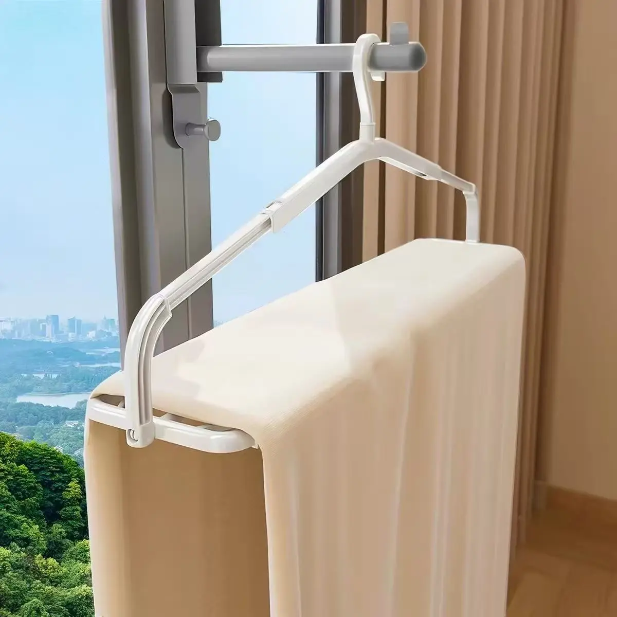Blanket Hanger for Closet, Multi-Tier Retractable Quilt Hanger, Non-Slip Space Saving Storage Organizer for Blankets, Bedsheets, Quilts, Towels & Scarves, Adjustable Closet Organizer, 1 Pack