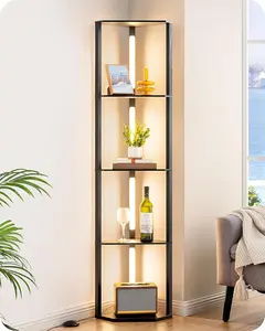 64" Corner Display Shelf with Light, Modern Corner Floor Lamp with Shelves, 3CCT, Stepless Dimmable Standing Lamp for Living Room, Bedroom, Office, Dining Room, 3000K 4000K 5000K, Black
