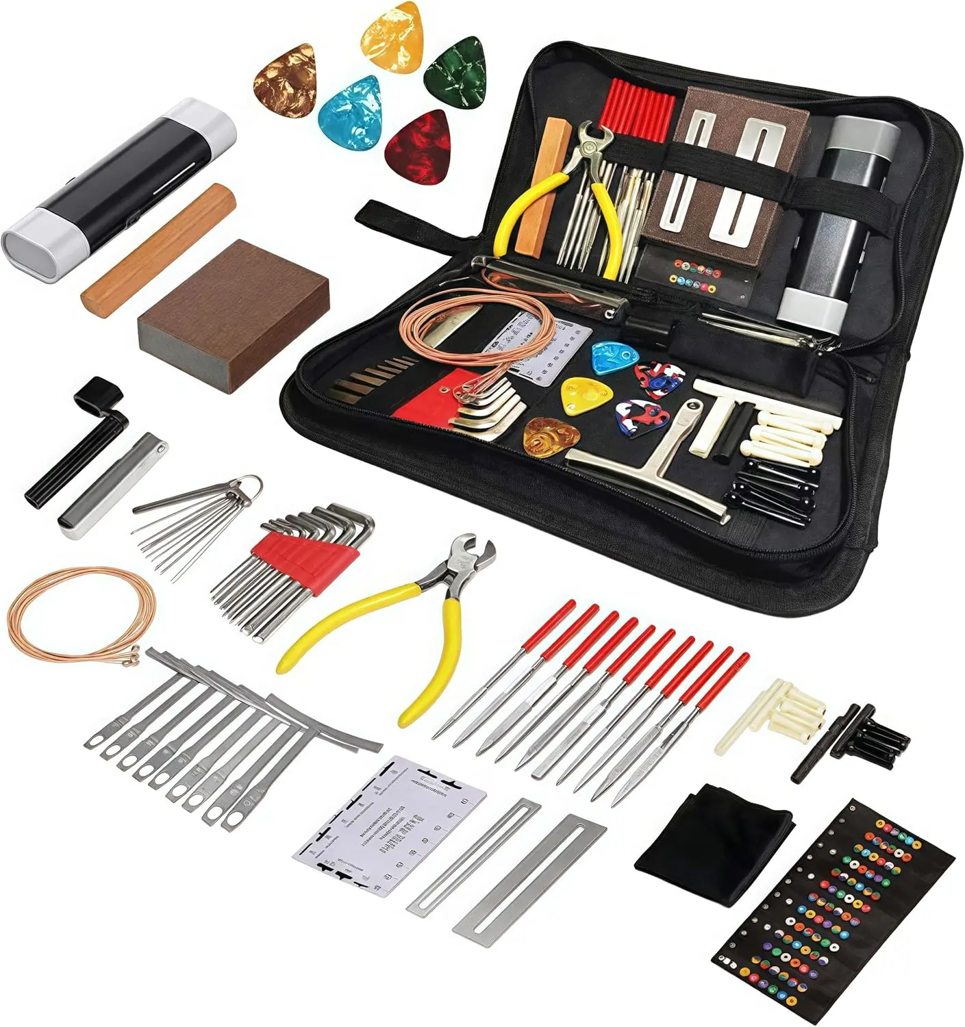 72 PCS Guitar Repairing Maintenance Tool Kit Including Guitar Strings, Plectrums, Bridge, for Bass Banjo and Ukulele, Accessories for Guitar Enthusiast