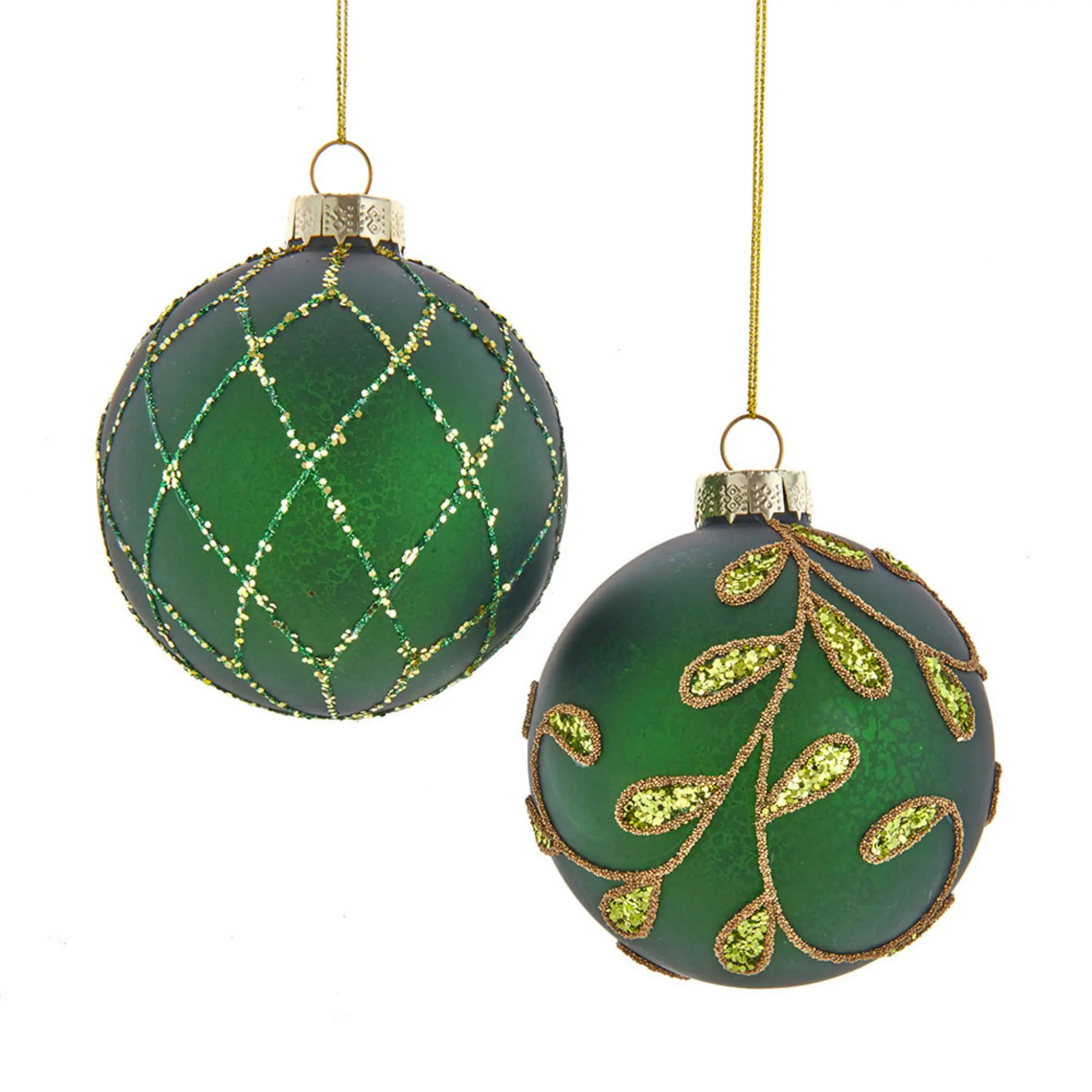 Set of 6 Gold and Emerald Green Embellished Ball Ornaments - BARGAIN BASEMENT ITEM