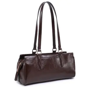 Dasein Vegan Leather Rectangular Shoulder Tote  Long Strap Handbag with Side Zipper Pocket