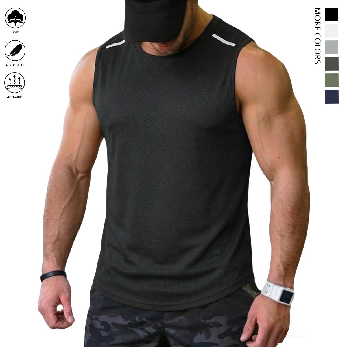 Men's Quick Dry Athletic Tank Top Reflective Design Sleeveless Workout Shirt for Men, Lightweight Breathable Running Gym Fitness Tank Top for Training, Outdoor Sports