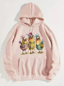 Women's Chicken Print Thermal Lined Hoodie, Casual Drawstring Pocket  Hooded Sweatshirt, Ladies Fall & Winter Clothes for Daily Wear