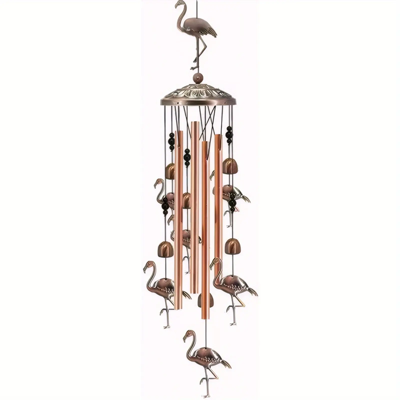 Outdoor Flamingo Wind Chimes Decor - 35-Inch Mobile Wind Catcher with 4 Tubes, 6 Bells, and 7 Flamingos - Perfect for Home and Garden Decoration, Balcony, Festivals, and Christmas Gifts for Mom