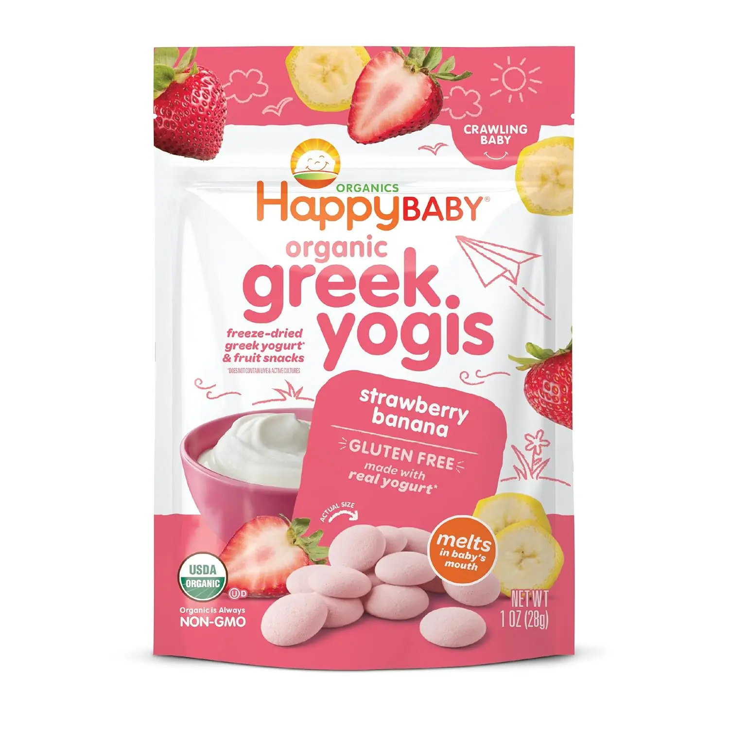 Organics Greek Yogis Freeze-Dried Greek Yogurt and Fruit Snacks, Strawberry Banana, 1 Ounce (Pack of 1) packaging may vary