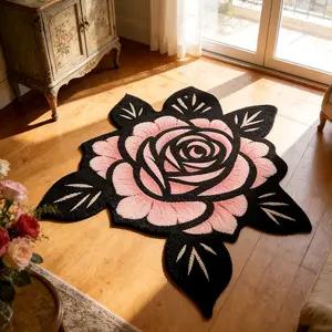 Modern Creative Rose Pattern Carpet, Foldable Easy Care Plush Floral Area Rug, Living Room Bedroom Decor, Casual Style, Large Area Mat