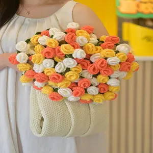 Handmade Knitted Blanket, Soft Wool Thread, Full Flower Shape, Plush Warm, Decorative Bouquet, Home Sofa Bed, Romantic Gift