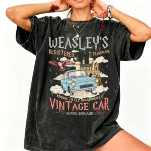Weasley Flying Car Graphic Unisex T-shirt, Bookish Wizard Tee, Gift For Reader, Wizard School Shirt, HP Movie Shirt Top Womenswear Streetwear Crewneck
