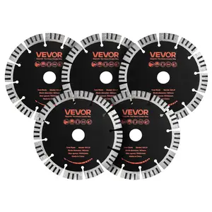 VEVOR Diamond Blades 6.3 inch, 5-Pack Wall Chaser Saw Blade Cutting Blade, 0.87 in Arbor, High-Hardness Diamond Segments, 65Mn Steel Core, Dry Wet Cutting, Clean Edges for Concrete Brick Stone Cement