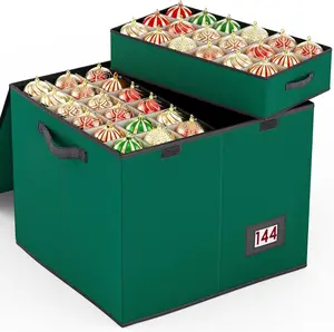 Venkuber HD-Greenbox 144ct 3-in-1 Adjustable Christmas Tree Ornament Storage Box with 8 Separate Trays, Large Home Organizer for Window & Home Supplies