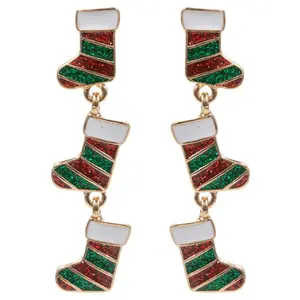 Christmas Socks Shaped Enamel Hypoallergenic Earring | *Final Sale*