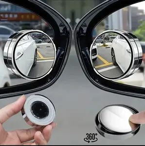 2PCS Round HD Glass Convex Rear View Mirror with Frame 360 Wide Angle Side View Mirror Accessories with Self Adhesive Back for Car SUV and Trucks