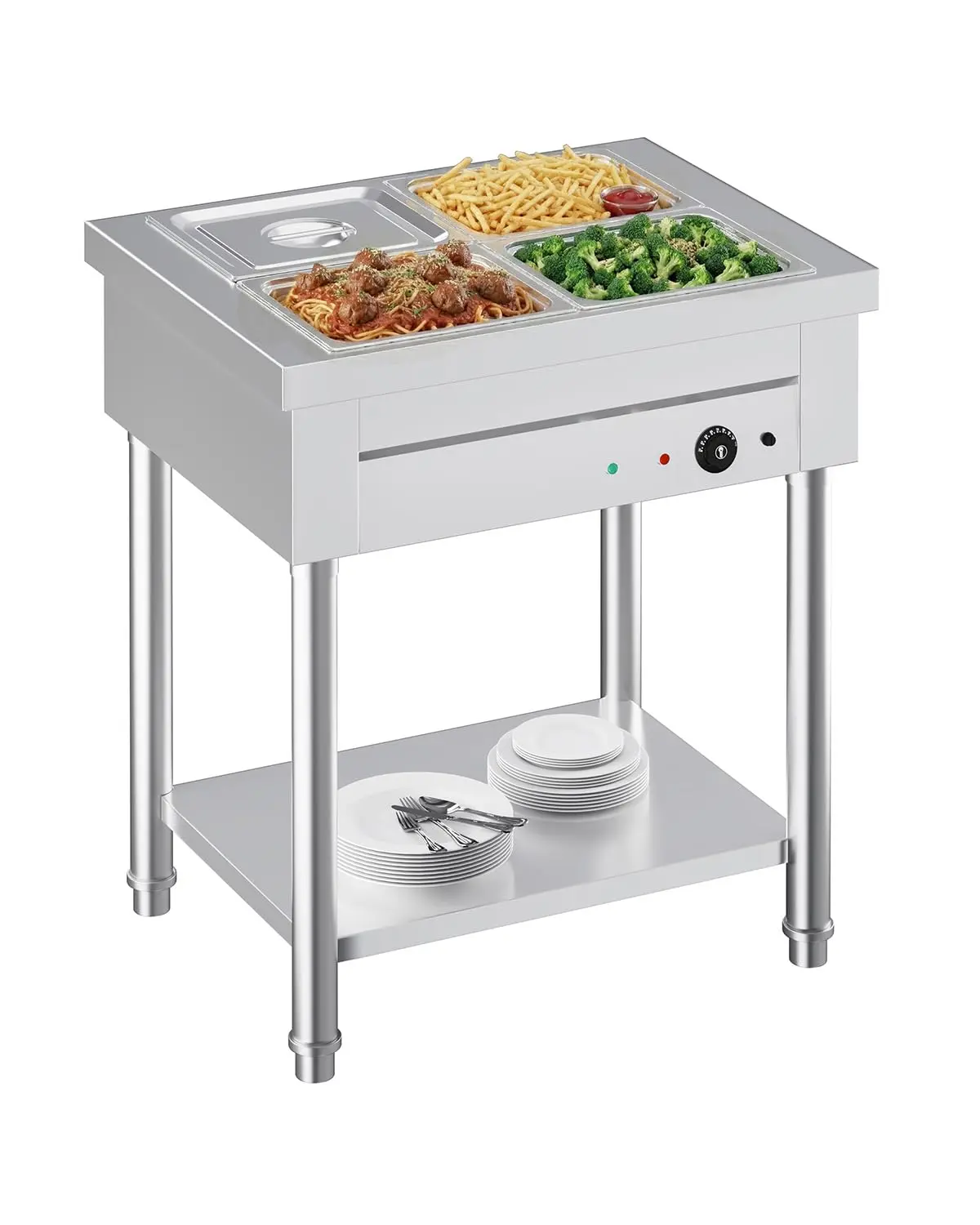 Stainless Steel Commercial Steam Table | 1500W Food Warmer for Catering & Parties