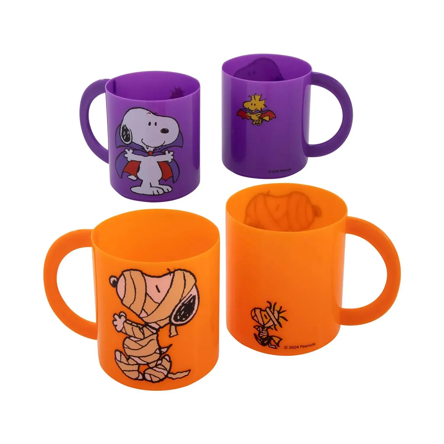 Peanuts Cartoon Spooky Halloween Snoopy & Woodstock Multicolor Plastic Beverage Mugs - 8 oz, 2 3/4" x 3", 12 Pcs