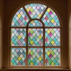 Stained Glass Window Film, Window Privacy Films, Colorful Lattice Window Tint, Rainbow Glass Decals Stickers for Home Anti UV 11.8 x 118 inches