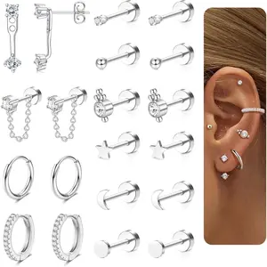 MILACOLATO Women's 20G Hypoallergenic Surgical Stainless Steel Earrings, Multiple Sets for Multiple Piercings, Flat Back Studs & Small Hoops with Tiny CZ Balls for Daily Wear
