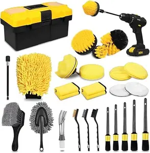 27 PCS Car Detailing Kit, Car Detailing Brush Set with Drill Brush Attachments, Car Cleaning Tools Kit for Interior, Exterior and Wheels
