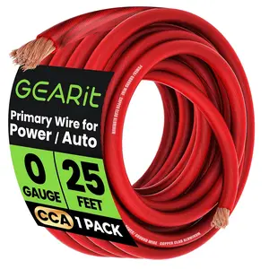 Heavy Duty 0 Gauge Amp & Battery Power Cable (25 Feet, Red) GEARit
