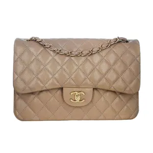 Pre-owned CHANEL Caviar Crossbody Bags Iridescent Classic Double Flap Jumbo Gold