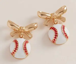 Baseball Bow Dangle Earrings
