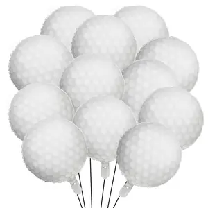 Golf Ball Balloons Decoration Golf Themed Balloons Ball Sports Round Aluminum Foil Decoration For Theme Birthday Party (12 Pieces)