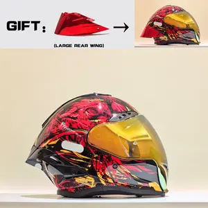 Nbtk Brand Full-Face Motorcycle Riding Helmet, A cool big spoiler as a gift.ECE Safety Certification.Abs Material with Eps Padding, Adjustable Ventilation, UV Protection, Unisex, 3C & Dot Certified