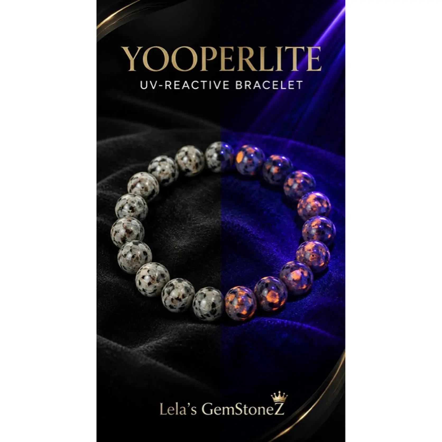 Lela's GemStoneZ Yooperlite UV-Reactive Statement Bracelet - Natural Sodalite-Bearing Syenite, 14-16mm Beads, Orange Fluorescence, Stretch Style, Collector-Quality
