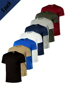 Men's Breathable Comfort T-Shirt Set, 8-Piece Summer Casual Wear, Lightweight Plain Round Neck Short Sleeve, Quick-Dry & Sweat-Absorbent