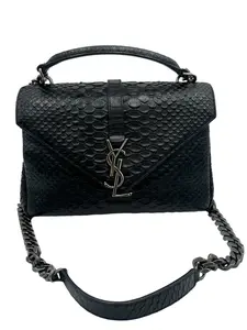 Pre-owned Yves Saint Laurent Python Shoulder Bags BLACK COLLEGE SILVER