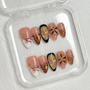NailPopz GOLDEN REVERIE - 100% Handmade 3D Press-On Nails | Durable, Reusable, and Salon-Grade Finish