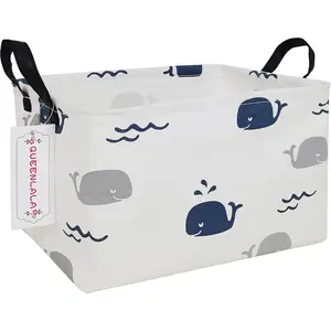 Rectangular Laundry Hamper/Foldable Nursery Laundry Basket for Organizing/Bin Baskets/Children Toy Office Bedroom/Toy Bin Closet Shelf Rec-Blue Cute)