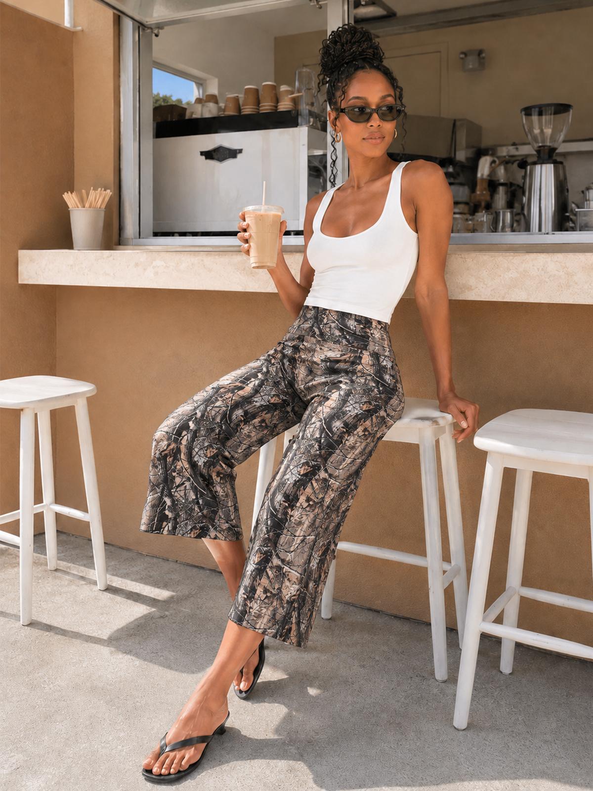 JOJOANS Women's Capri Yoga Wide-Leg Pants: Mid-to-low waist with butt-lifting and tummy-flattening design; outdoor casual straight-leg pants; breathable and loose-fitting, suitable for yoga, fitness, sports, and lounging at home