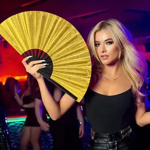 [1/2Count Glitter Rave Fan]  Large Glitter Rave Fan | Handheld Folding Fan for Summer Dancing Performance Party Costume Home Decorative Chinese Tai Chi Kung Fu Fan