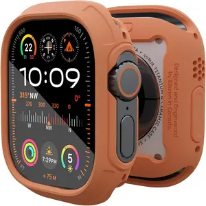 Made for  Watch Ultra 2 1 Bumper Case 49mm Screen Protector Tempered Glass, Quattro Max Series Rugged for iWatch,  Grade Durable Protective Cover, Flexible Shock Proof, Orange